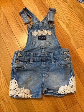 Jordache Light Blue Denim Short Overalls with White Lace